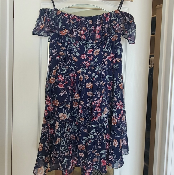 Lulu's My Favorite Navy Blue Floral Print Off--the-Shoulder Dress - Picture 7 of 8